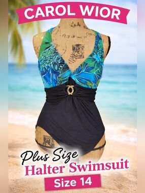 Vintage Carol‎ Wior halter plus size swimsuit 14